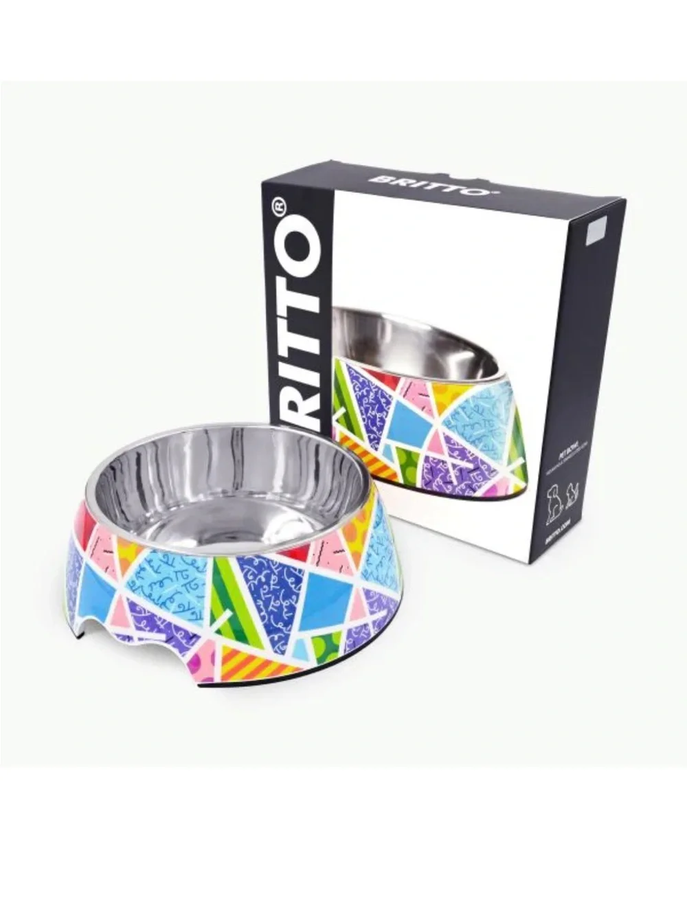 NWT ROMERO BRITTO- Britto Baby Blue Landscape Pet Bowl, Size Small- Cat or Dog